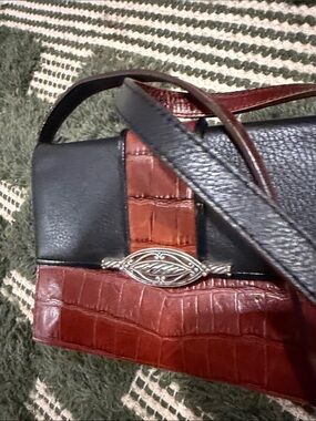 Brighton~Multi Compartment Two-Tone Black /Brown Leather Crossbody Bag Authentic